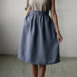 Dusty Blue Classic Midi Skirt, Linen Midi Skirt, Linen skirt, Skirt with Pockets, Below the Knee Skirt, Linen Skirt Women, Basic Linen Skirt