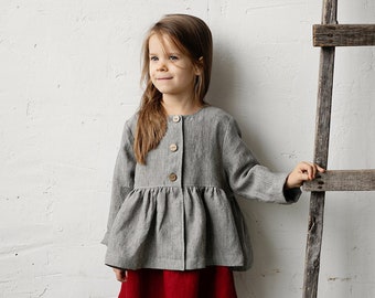 B&W Stripe Ruffle Jacket, Kids Linen Jacket, Different Embroideries, Classic Coat for Kids, Linen Coat, Linen Jacket, Linen Kids Clothing