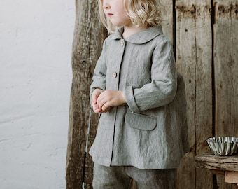 B&W Stripe Midi Coat, Kids Linen Coat, Different Embroideries, Classic Coat for Kids, Linen Coat, Baby Linen Coat, Kids Linen Clothing