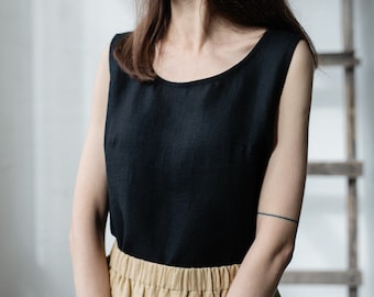 Black Sleeveless Top, Linen Shirt, Linen Blouse, A Line Style Shirt, Sleeveless Linen Blouse, Linen Shirt for Women