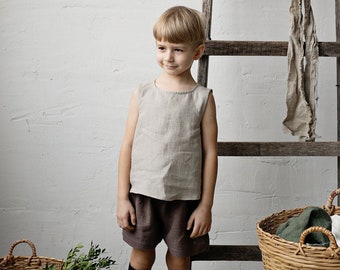 Natural Sleeveless Unisex Linen Shirt, Different Embroideries, Linen Shirt, Linen Shirt Boys, Linen Shirt Girls, Kids Shirt