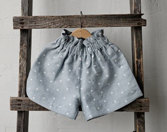 Blue Polka Dot Festive Shorts, Linen Shorts, Baby Shorts, Unisex Linen Shorts, Linen Clothes for Kids, Linen Kids Clothing