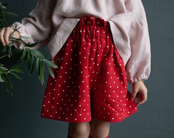 Red Polka Dot Festive Shorts, Linen Shorts, Baby Shorts, Unisex Linen Shorts, Linen Clothes for Kids