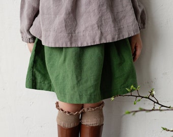 Apple Green Midi Skirt, Linen Midi Skirt, Different Embroideries, Simple Skirt, Baby Girl Skirt, Linen Clothes for Kids, Washed Linen Skirt