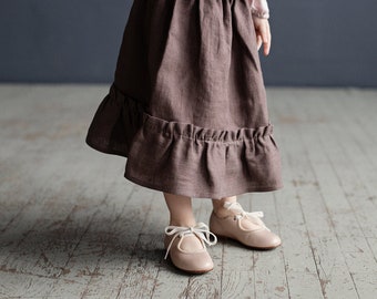 Cacao Ruffle Skirt, Linen Ruffle Skirt, Different Embroideries, Simple Skirt, Baby Girl Skirt, Linen Clothes for Kids, Washed Linen Skirt