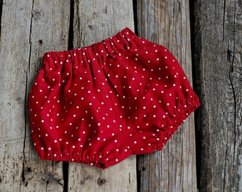 Red Polka Dot Festive Bloomers, Linen Bloomers, Baby Bloomers, Linen Shorts, Linen Clothes for Kids, Linen Kids Clothing