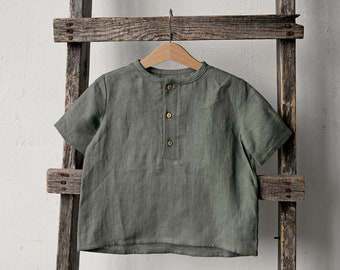 Sage Short Sleeve Unisex Linen Shirt, Different Embroideries, Linen Shirt, Linen Shirt Boys, Linen Shirt Girls, Kids Shirt