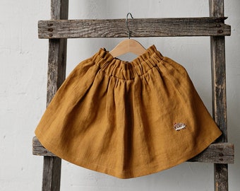 Mustard Midi Skirt, Linen Midi Skirt, Different Embroideries, Simple Skirt, Baby Girl Skirt, Linen Clothes for Kids, Washed Linen Skirt