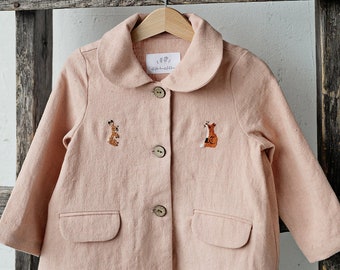 Peach Midi Coat, Kids Linen Coat, Different Embroideries, Classic Coat for Kids, Linen Coat, Baby Linen Coat, Kids Linen Clothing