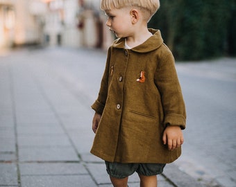 Ochre Midi Coat, Kids Linen Coat, Different Embroideries, Classic Coat for Kids, Linen Coat, Baby Linen Coat, Kids Linen Clothing