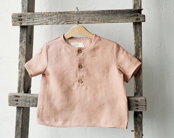 Dusty Rose Short Sleeve Unisex Linen Shirt, Different Embroideries, Linen Shirt, Linen Shirt Boys, Linen Shirt Girls, Kids Shirt