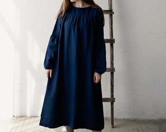 Navy Blue Victorian Dress, Linen Dress, Victorian Style Dress, Linen Dress for Women, Linen Maxi Dress, Long Sleeve Dress, Modest Dress