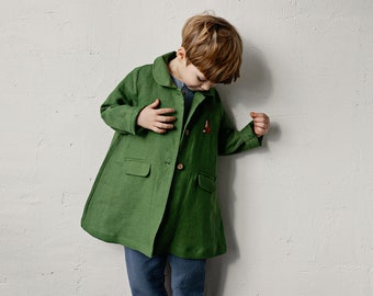 Apple Green Midi Coat, Kids Linen Coat, Different Embroideries, Classic Coat for Kids, Linen Coat, Baby Linen Coat, Kids Linen Clothing