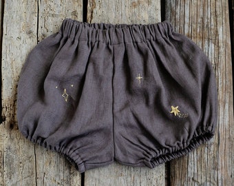 Cacao Exclusive Magic Bloomers, Linen Bloomers, Stars Embroidery, Linen Shorts, Kids Bloomers, Linen Kids Clothing, Unisex Baby Bloomers