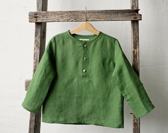 Apple Green Long Sleeve Unisex Linen Shirt, Different Embroideries, Linen Shirt, Linen Shirt Boys, Linen Shirt Girls, Kids Shirt