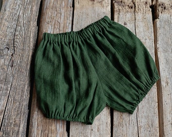 Forest Green Bloomers, Linen Bloomers, Different Embroideries, Baby Bloomers, Linen Shorts, Linen Clothes for Kids, Linen Kids Clothing