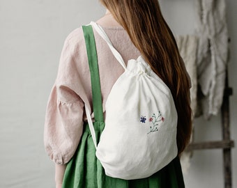 Linen Backpack, Different Colours, Butterfly Embroidery, Kids Backpack, Backpacks for Kids, Toy Storage Bag, Baby Bag, Gift for Kids