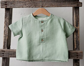 Green Tea Short Sleeve Unisex Linen Shirt, Different Embroideries, Linen Shirt, Linen Shirt Boys, Linen Shirt Girls, Kids Shirt