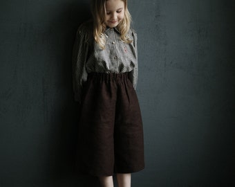 Chocolate Short Culottes, Unisex Linen Culottes, Different Embroideries, Linen Pants Kids, Linen Pants Girls, Linen Pants Boys