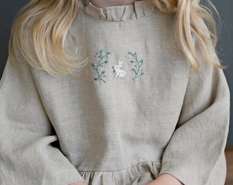 Natural North Tunic, Different Embroideries, Linen Shirt for Girls, Long Sleeve Linen Tunic, Girl Linen Top, Baby Shirt