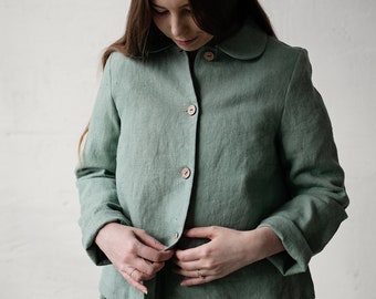 Mint Peter Pan Collar Jacket, Linen Jacket, A Line Linen Jacket, Jacket Women, Coat for Women, Business Linen Jacket, Spring Jacket