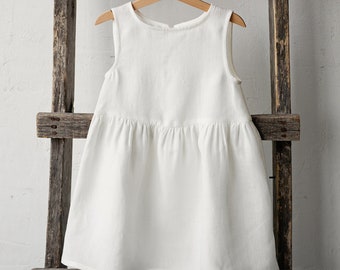 White Smock Dress, Linen Sleeveless Dress, Different Embroideries, Summer Dress for Girls, Flower Girl Dress, Girl Linen Dress