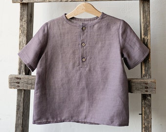 Mauve Short Sleeve Unisex Linen Shirt, Different Embroideries, Linen Shirt, Linen Shirt Boys, Linen Shirt Girls, Kids Button Shirt