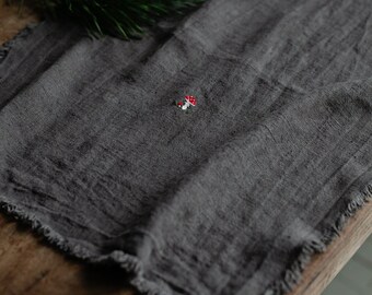 Dark Grey Linen Table Runner, Gift Wrap, Handmade Embroidery, Table Runner, Christmas Gift, Christmas Decor, Home Decor