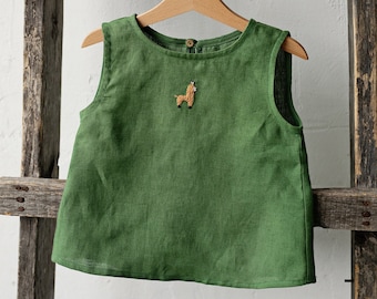 Apple Green Sleeveless Unisex Linen Shirt, Different Embroideries, Linen Shirt, Linen Shirt Boys, Linen Shirt Girls, Kids Shirt