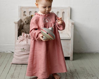 Salmon Ruffle Linen Dress, Baby Linen Dress, Baby Dress, Flower Girl Dress, Linen Clothes Girls, Dress Girls, Kids Clothing