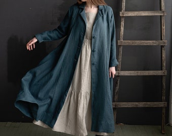 Marine Blue Jane Austen Coat, Linen Coat Women, A Line Coat, Loose Linen Coat, Linen Coat, Long Coat for Women, Oversized Linen Coat