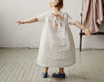 White Summer Dress, Linen Summer Dress, Different Embroideries, Short Sleeve Dress, Girl Linen Dress, Flower Girl Dress