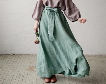 Mint Paris Skirt, Long Linen Skirt, Linen Skirt with Pockets, Victorian Style Skirt, Cottagecore Skirt, Linen Maxi Skirt, Long Skirt