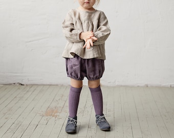 Mauve Bloomers, Linen Bloomers, Different Embroideries, Baby Bloomers, Linen Shorts, Linen Clothes for Kids, Linen Kids Clothing