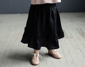 Black Ruffle Linen Skirt, Linen Skirt for Girls, Girl Linen Skirt, Ruffle Skirt, Baby Skirt, Kids Clothing, Girl Skirt