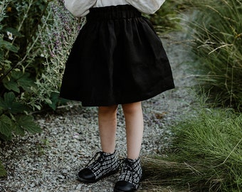 Black Midi Linen Skirt, Linen Skirt, Simple Linen Skirt, Baby Girl Skirt, Linen Clothes Kids, Linen Kids Clothing, Washed Linen Skirt