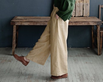 Hay Linen Culottes: High Waist Wide Leg Pants