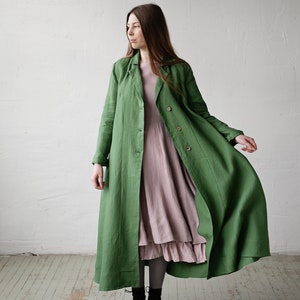 Cappotto Emma verde mela, Cappotto di lino da donna, Cappotto di linea, Cappotto di lino sciolto, Cappotto di lino, Cappotto lungo per le donne, Cappotto di lino oversize