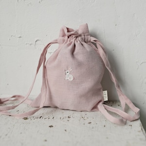Linen Backpack, Different Colours, Bunny Embroidery, Kids Backpack, Backpacks for Kids, Toy Storage Bag, Baby Bag, Gift for Kids