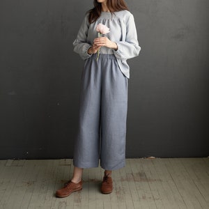 Dusty Blue Culottes, Linen Culottes, Linen Pants, Women Pants, Women Culottes, Wide Linen Pants, High Waist Culottes