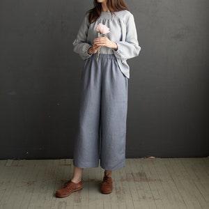 Dusty Blue Culottes, Linen Culottes, Linen Pants, Women Pants, Women Culottes, Wide Linen Pants, High Waist Culottes zdjęcie 1