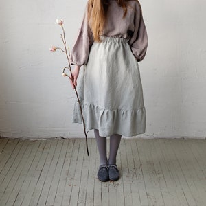 Fog Grey Romantic Midi Skirt, Midi Linen Skirt, Linen Skirt with Pockets, Victorian Style Skirt, Cottagecore Skirt, Linen Midi Skirt image 1