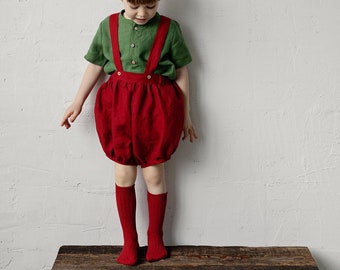 Cherry Shorts with Suspenders, Different Embroideries, Linen Bloomers, Baby Bloomers, Baby Shorts, Linen Shorts for Kids