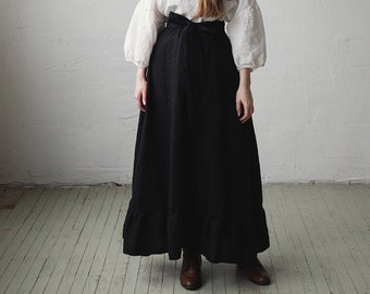 Black Romantic Skirt, Long Linen Skirt, Linen Skirt with Pockets, Victorian Style Skirt, Cottagecore Skirt, Linen Maxi Skirt, Long Skirt