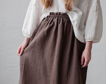 Cacao Classic Midi Skirt, Linen Midi Skirt, Linen skirt, Skirt with Pockets, Below the Knee Skirt, Linen Skirt Women, Basic Linen Skirt