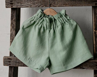 Green Tea Shorts, Linen Shorts, Different Embroideries, Baby Shorts, Linen Shorts, Linen Clothes for Kids, Linen Kids Clothing