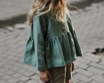 Mint Ruffle Jacket, Kids Linen Jacket, Different Embroideries, Classic Coat for Kids, Linen Coat, Linen Jacket, Linen Kids Clothing