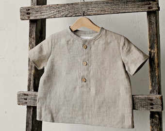 Natural Short Sleeve Unisex Linen Shirt, Different Embroideries, Linen Shirt, Linen Shirt Boys, Linen Shirt Girls, Kids Shirt