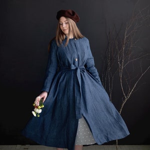 Blue Stripe Emma Coat, Linen Coat Women, A Line Coat, Loose Linen Coat, Linen Coat, Long Coat for Women, Oversized Linen Coat