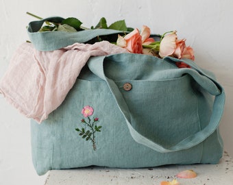 Mint Classic Bag, Linen Tote Bag, Linen Bag, Shoulder Bag, Linen Tote, French Linen Bag, Market Bag, Washed Linen Bag, Reusable Bag